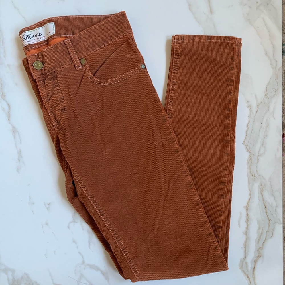 Maison Clochard rust low rise skinny corduroy pant